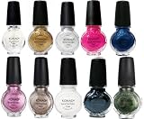 Konad Stamping Nail Art Special Polishes 10 Metallic Colors+ Aviva Nail Kit