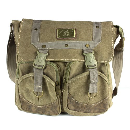 Olive Drab Canvas Messenger Bag - great for commuters - students or professionals - 12" x 10" x 4"