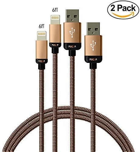 Winky(TM) 2Pack 6FT Extra Long Nylon Braided 8Pin to USB Power Cable Cord with Aluminum Heads for iPhone 6/6s/6 Plus/6s Plus/5/5c/5s, iPod Nano 7 iPod Touch 5 (2x6ft Gold)