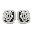 14K White Gold 3/8 ct. Diamond and Onyx Floral Earrings