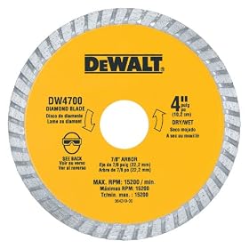 DEWALT DW4700 Industrial 4-Inch Dry or Wet Cutting Continuous Rim Diamond Saw Blade with 7/8-Inch Arbor