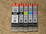 Genuine Original OEM Canon 5 Ink Cartridge (Full Set) for PIXMA IP3600 IP4600 IP4700 MP560 MP620 MP640 MP980 MP990 MX860 MX870 (CLI-221BK CLI-221C CLI-221Y CLI-221M PGI-220BK) - Actual Real Authentic Canon Tank