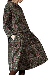 Floral Print Linen Long Sleeves Ruched  Dress