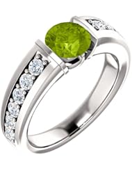 14K White Gold 6.00mm Round Cut Peridot and Diamond Ring -- LIFETIME WARRANTY