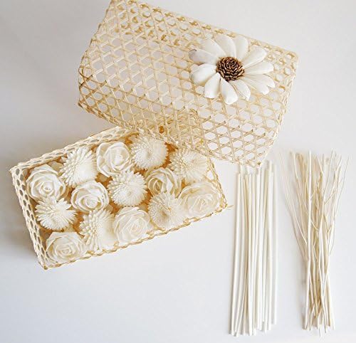 Plawanature Gift Set of DIY Mixed White Rose and Gerbera Sola Flower with Reed Diffuser for Home Fragrance Aroma Oil.