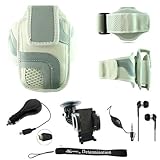 White Adjustable Deluxe Sportband / Workout Armband with Adaptable Neck Str ....