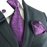 LANDISUN 331 PAISLEY PURPLE TIE SET:TIE+HANKY+CUFFLINKS