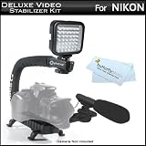 Deluxe LED Video Light + Mini Zoom Shotgun Microphone w/Mount + Video Stabilizer Kit For Nikon D5200, D600, D5100, D3100, D3200, D7000, D90, D800E, D5000, D300s, D700 DSLR, Nikon 1 J1, Nikon 1 V1 Includes Stabilizing Handle + Microphone + LED Light Kit
