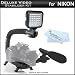 Deluxe LED Video Light + Mini Zoom Shotgun Microphone w/Mount + Video Stabilizer Kit For Nikon D5200, D600, D5100, D3100, D3200, D7000, D7100, D700, D90, D800E D300s, D700 DSLR, Nikon 1 J1, 1 V1 Includes Stabilizing Handle + Microphone + LED Light Kit