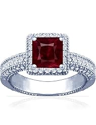Platinum Princess Cut Ruby Ring With Sidestones