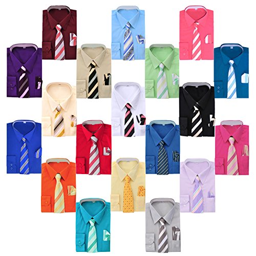 Boy's Dress Shirt, Necktie, and Hanky Set - Many Color and Pattern Combinations