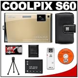 Nikon Coolpix S60 10 Megapixel Digital Camera (Platinum Bronze) with 5x Optical Zoom + EN-EL10 Battery + Leather Case + Accessory Kit