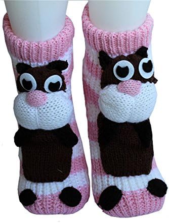 Girl's 3d Thick Soft Warm Knit Slipper Floor Socks with Non-skid Bottom