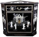 Asian Furniture & Décor - 32 Japanese Large Lacquered Oriental Corner Cabinet - Black w/ MOP