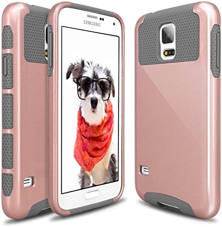 S5 Case, Galaxy S5 Case, Hinpia [Seaplays] Fashion 2in1 Hybrid Dual Layer Protective Shockproof Slim Fit Hard Case Cover for Samsung Galaxy S5 / Galaxy SV / Galaxy S V (Rose Gold/Gray)