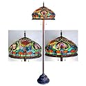 Tiffany floor lamp 2 light bronze finish glass Victorian pull chain