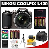 Nikon Coolpix L120 14.1 MP Digital Camera (Bronze) with 8GB Card + Batterie ....
