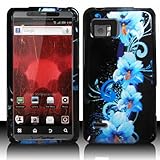 Verizon Motorola Droid Bionic Accessory - Blossoming Blue Flower on Black D ....