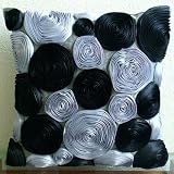 Black Rose - 18x18 Inches Throw Pillow Covers - Silk Pillow Cover with Satin Ribbon Embroidery
