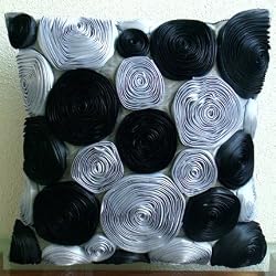 Black Rose - Throw Pillow Covers - Silk Pillow Cover with Satin Ribbon Embroidery