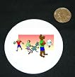 3 button / pin printed with human, body, individuals, individual, boy, persons, cat, chasing, fountain, humans, people, bear, person