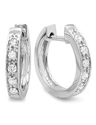 0.15 Carat (ctw) 10K White Gold Round White Diamond Ladies Huggie Hoop Earrings