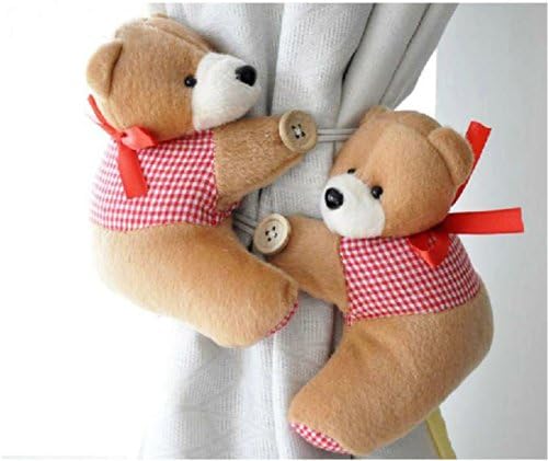 A Pair Baby Kid Toddler Child Infant Nursery Room Bedroom Animal Cartoon Plush Teddy Bear Window Curtain Tieback Tie Back Decor Holder Buckle Holdback Belt Hooks Clip Clasps Toy (Brown)