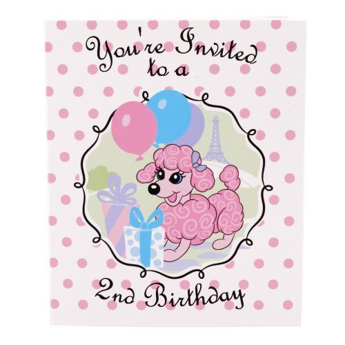 Pink Poodle in Paris 2nd Birthday Invitations (8) Party Supplies