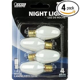 Feit Electric BP7C7 W 4 7-Watt C7 Night Light Bulb with Candelabra Base, White, 4 Pack by Feit Electric