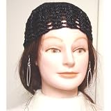 Hand Crocheted Black Metallic Gimp Skull Cap for Women and Teens at Gita