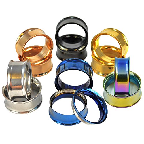 Longbeauty Pair Rosegold Stainless Steel Screw Ear Gauges Flesh Tunnels Plugs Stretchers Expander
