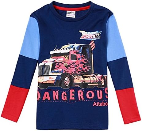 Transformers Little Boys' Spring Fall Long-Sleeve Cartoon Jacquard Cotton T-Shirts Tees,Navy Blue,5T(4-5Y)