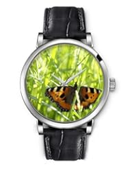 SPRAWL Aanalog Fashion Series Silver Ladies Watches of Genuine Black Leather Strap,Unique Wrist Watch for Women Girls Designed with Butterfly among the branches