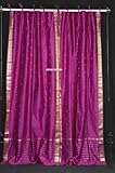 Tie Top Violet Red Silk Sari fabric Drapes, Panels, Curtains Curtain Length: 76 Inches
