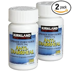 Kirkland Signature Anti-Diarrheal Loperamide Hydrochloride 2 MG Caplets, 200-Count Bottles (Pack of 2)