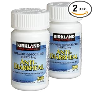 Kirkland Signature Anti-Diarrheal Loperamide Hydrochloride 2 MG Caplets, 200-Count Bottles (Pack of 2)