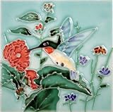 51gt6oAg RL. SL160  4 Art Tile   Hummingbird and Pink Flower on Blues