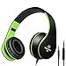 Headphones, Sound Intone Headphones with Microphone, Foldable Headset with Inline Volume Control Strong Low Bass for iPhone iPad Smartphones Laptop Mp3/4 (Black Green)