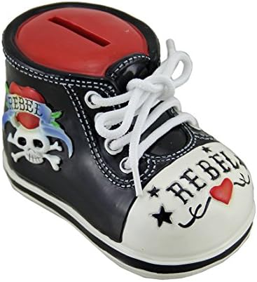 Rockabilly Rebel Tattoo Skull Baby Bootie Shoe Money Bank