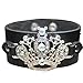 Jeweled Crown Cubic Zirconia Rivet Black PU Leather Wristband Snap Bracelet