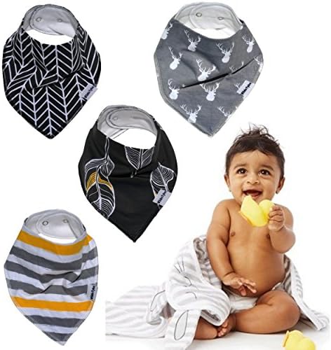 100% Organic Baby Bibs by Wilde Tyke (Pack of 4, Super-Stylish, Anti-Bacterial, Anti-Odor, Absorbent Premium Unisex Bandana Bib) Cute Luxury Baby Gift Set "Cheeky Bibs"