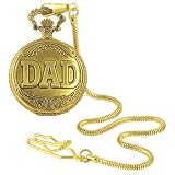 Pocket Watch - Gold-Toned Father's Day DAD Raised Etch Pocket Watch with 14 Clip on Chain by Albert James