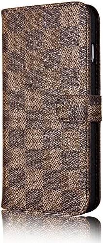 QCMD 1x Newest Style Luxury Deluxe Grid Wallet Checker Pattern Flip Cover Leather Case for New Apple Iphone 4.7" 6 6g Lv18 White Brown Black Grey (brown)