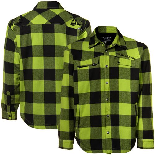 :Metal Mulisha Green Plaid Extract Button-Up Sherpa Jacket (XX-Large)