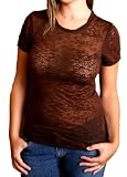 Womens Twisted Crew Neck Raw Edge Pullover Burnout T-Shirt