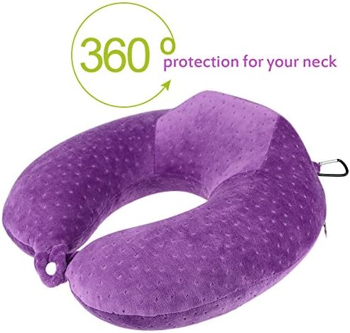 Evolution Memory Foam Travel Neck Pillow,Soft Velvet Washable Cover and Handy Carry Snap,Free Storage Bag Great for Car,Wheelchairs,Airplane,Camping,Office or Home Purple