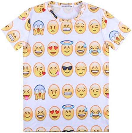 Charlenelove Lovely Emoji Digital Printed Top Tee Short Sleeves T-shirts For Women/Men(White-1)