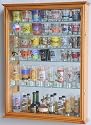 Large Mirror Backed and 7 Glass Shelves Shot Glasses Display Case Holder Cabinet , Oak