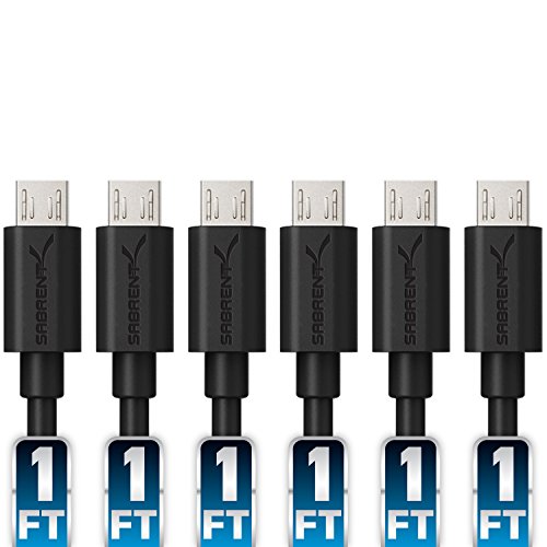 Sabrent [6-Pack] 22AWG Premium 1ft Micro USB Cables High Speed USB 2.0 A Male to Micro B Sync and Charge Cables [Black] (CB-UM61)