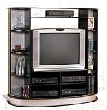 Black Entertainment Center TV Wall Unit Sliver Accents